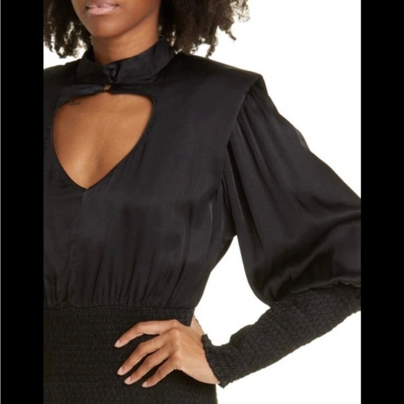 NWT Farm Rio Heart Neckline Mini Dress Smocked Skirt Ruffle Black Sz S reg $220 - Picture 6 of 10